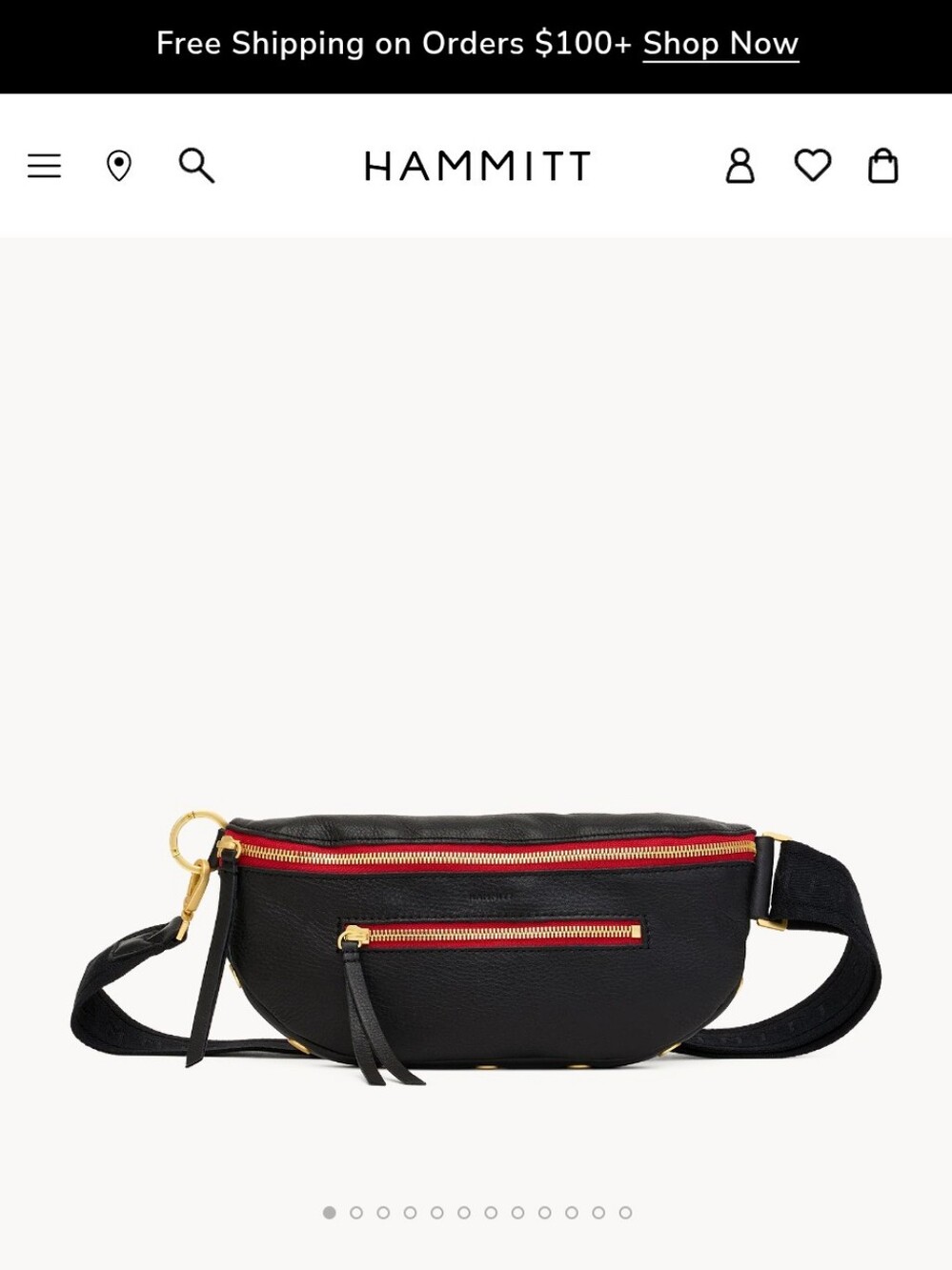 Hammitt Charles Crossbody Medium Black Leather Crossbody with Red Zipper Accents